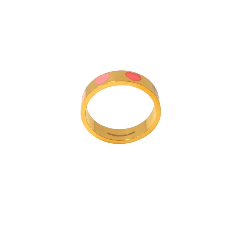 Pink and Red Hearts Gold Ring