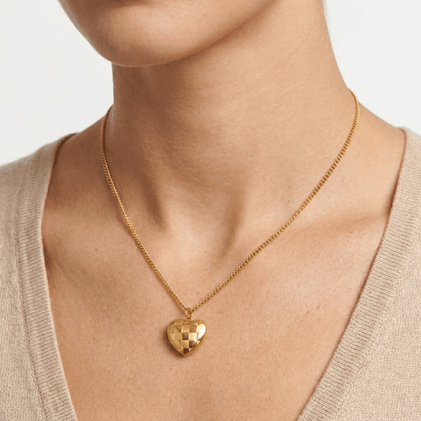 The Checkmate Heart Puff Gold Necklace