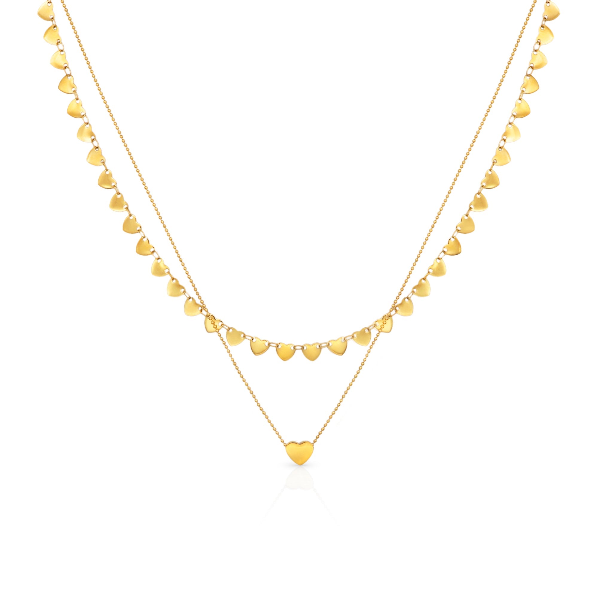 Heart of Hearts Double Chain Gold Necklace